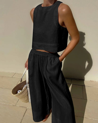 Conjunto veraniego de top corto y pantalón de talle alto – VÉRA