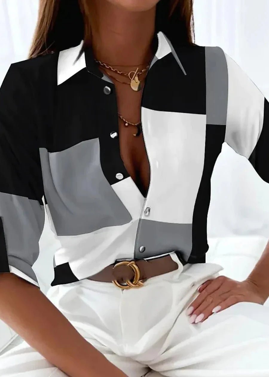 VIOLETA – Camisa de mujer con estampado geométrico abstracto
