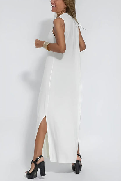 CAMILA – Vestido largo de talla grande sin mangas con escote en V