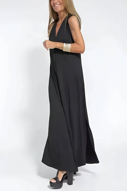 CAMILA – Vestido largo de talla grande sin mangas con escote en V