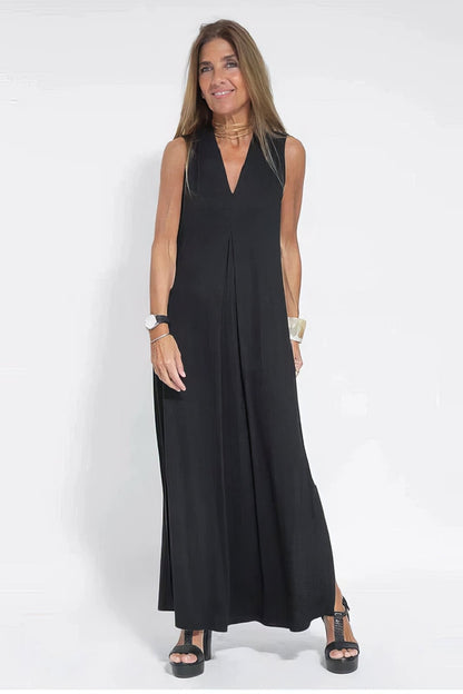 CAMILA – Vestido largo de talla grande sin mangas con escote en V