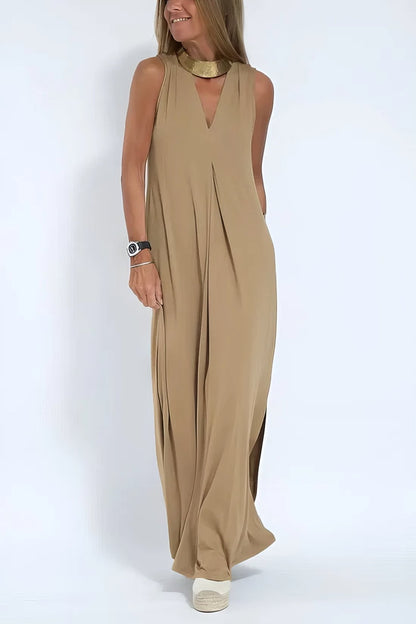 CAMILA – Vestido largo de talla grande sin mangas con escote en V