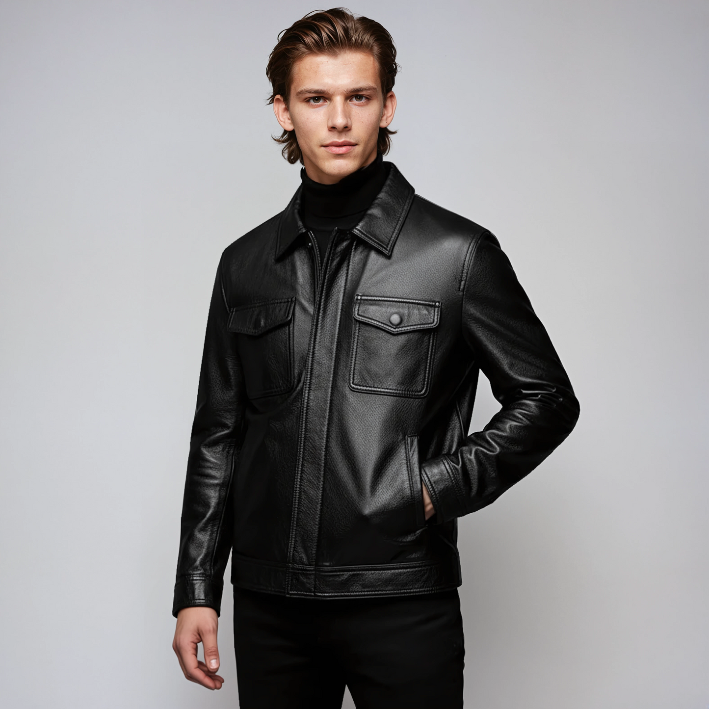 MACKSTON – Cazadora de piel sintética para hombre con estilo atemporal