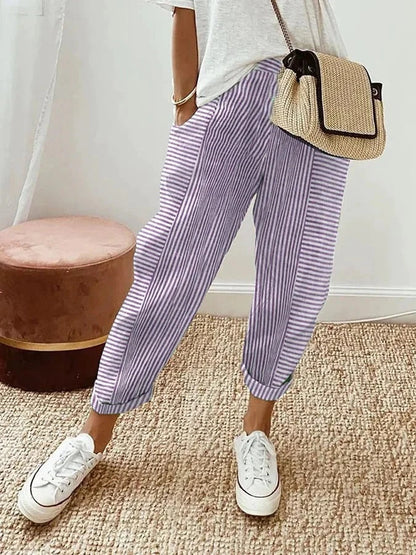 Pantalón fluido de lino con rayas y cintura ajustable – DALIA