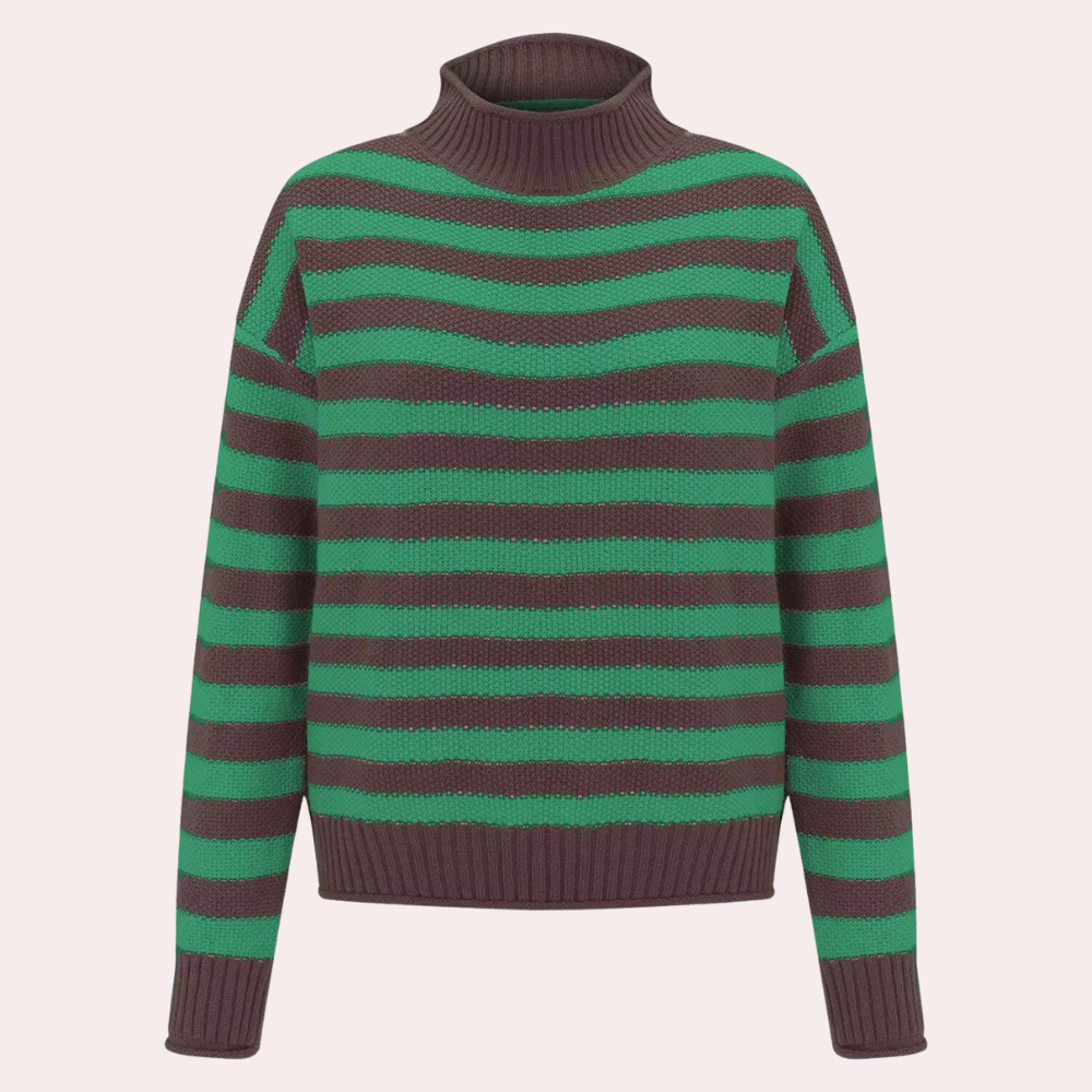 Jersey oversize de rayas con cuello alto y tejido suave – AURELLE