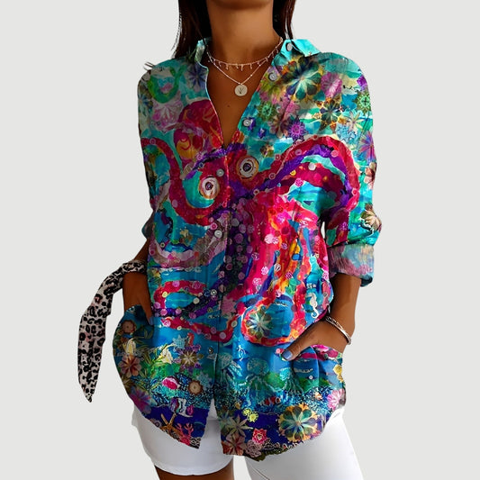 Blusa de mujer colorida con botones frontales – JOVANKA