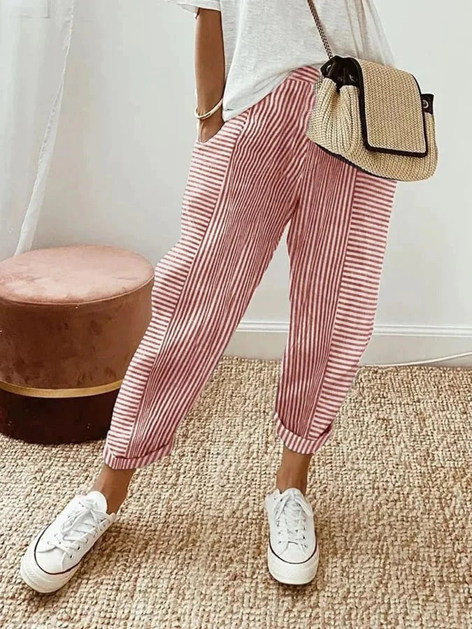 Pantalón fluido de lino con rayas y cintura ajustable – DALIA