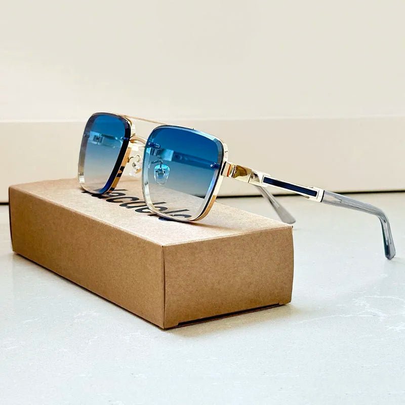 LEONARDO – Gafas de sol retro con montura dorada, lentes degradados y protección UV400