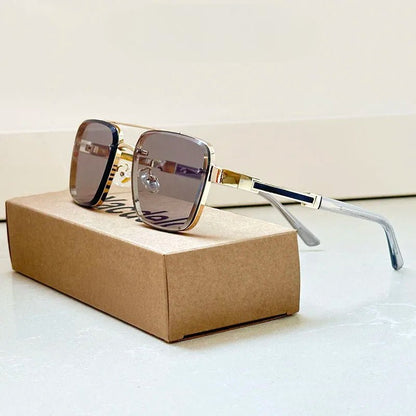 LEONARDO – Gafas de sol retro con montura dorada, lentes degradados y protección UV400