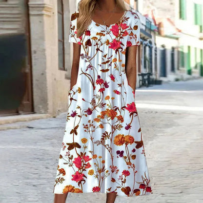 Floréal – Vestido de verano con manga corta y estampado floral para mujer