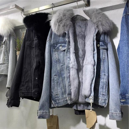 SERAPHINA - Clásica chaqueta vaquera para mujeres con forro de piel