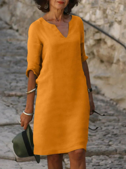 Vestido largo elegante con escote en V y detalle de cintura – JOSETTE