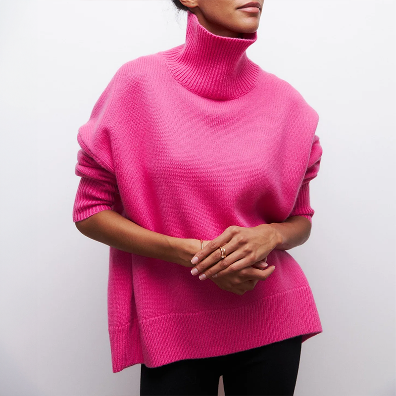 DAMIA - Suéter de cuello alto cómodo y chic en color camel para mujeres