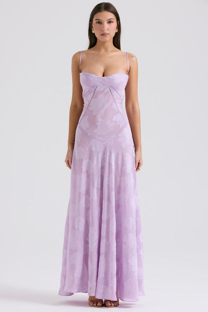 Maribel – Vestido largo de gala sin tirantes con bordado floral y línea A para mujer