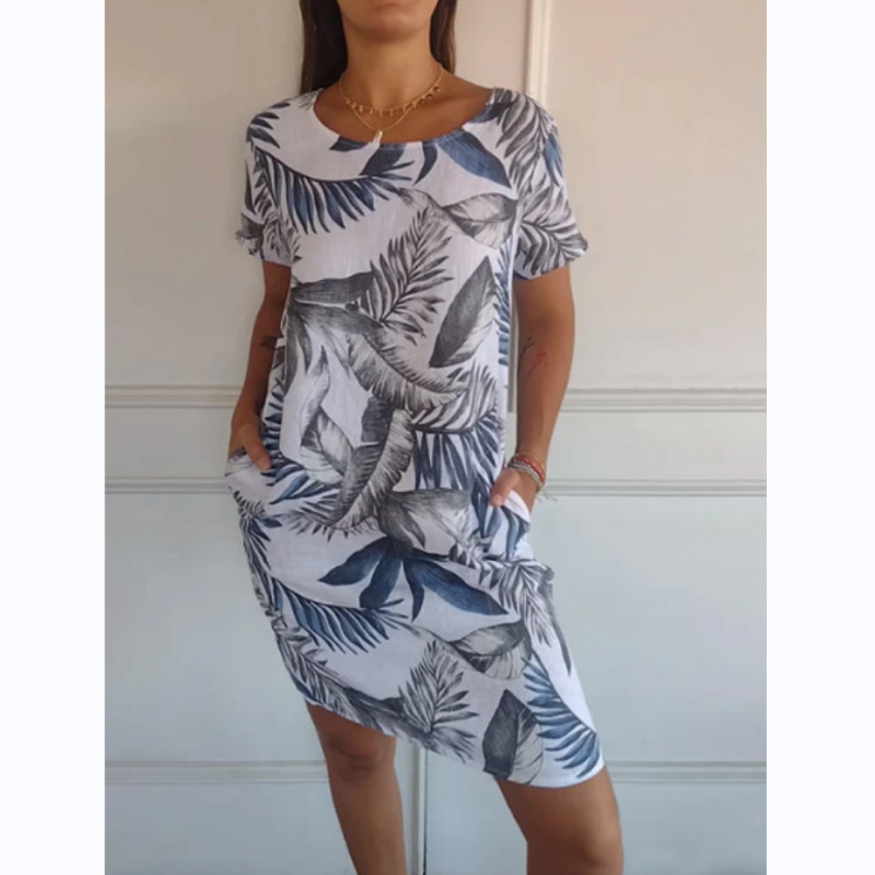 Vestido corto fluido con estampado de hojas para mujer – NAIA