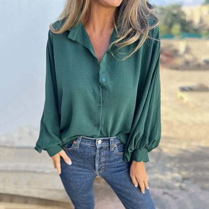 Blusa fluida de manga larga con escote elegante – MIRELLA