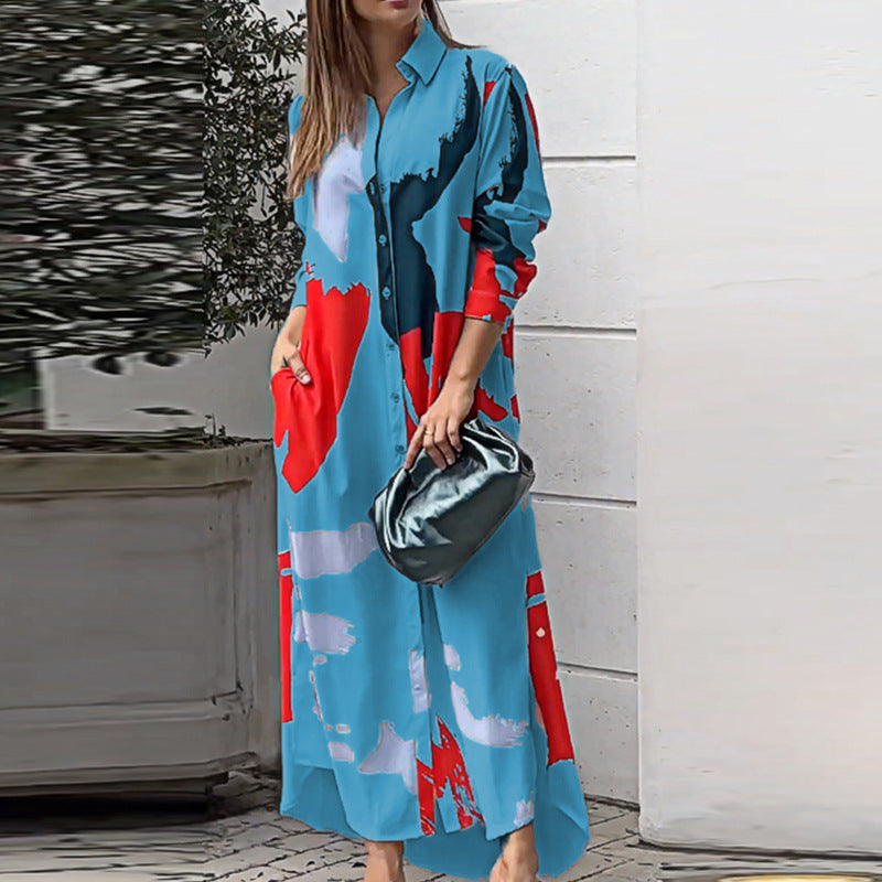 Vestido largo con estampado elegante y mangas flotantes – ISABELLE