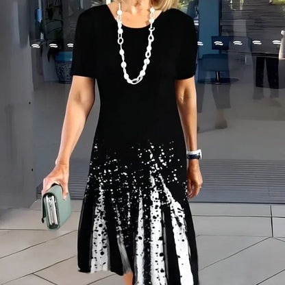 Aurelia – Vestido midi estampado con mangas cortas en corte A para mujer
