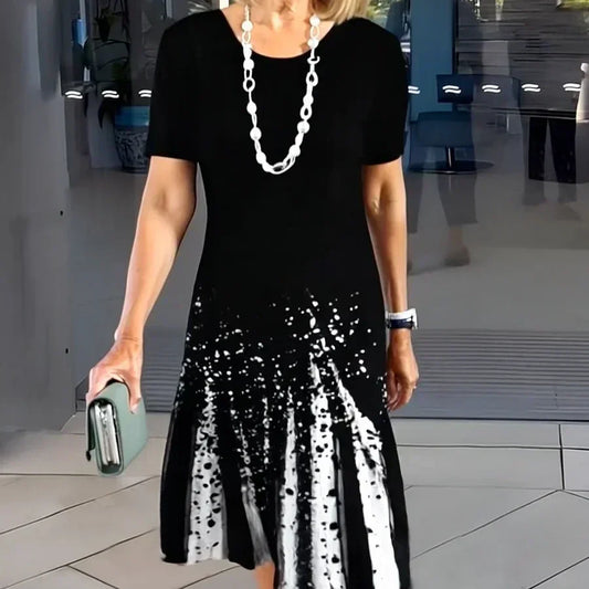Aurelia – Vestido midi estampado con mangas cortas en corte A para mujer