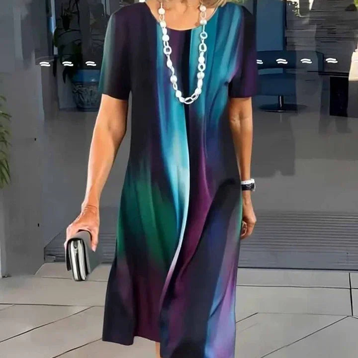 Aurelia – Vestido midi estampado con mangas cortas en corte A para mujer