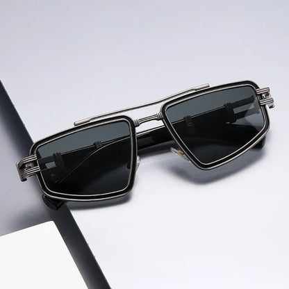 LEON – Gafas de sol con montura metálica angular, doble puente y protección UV400