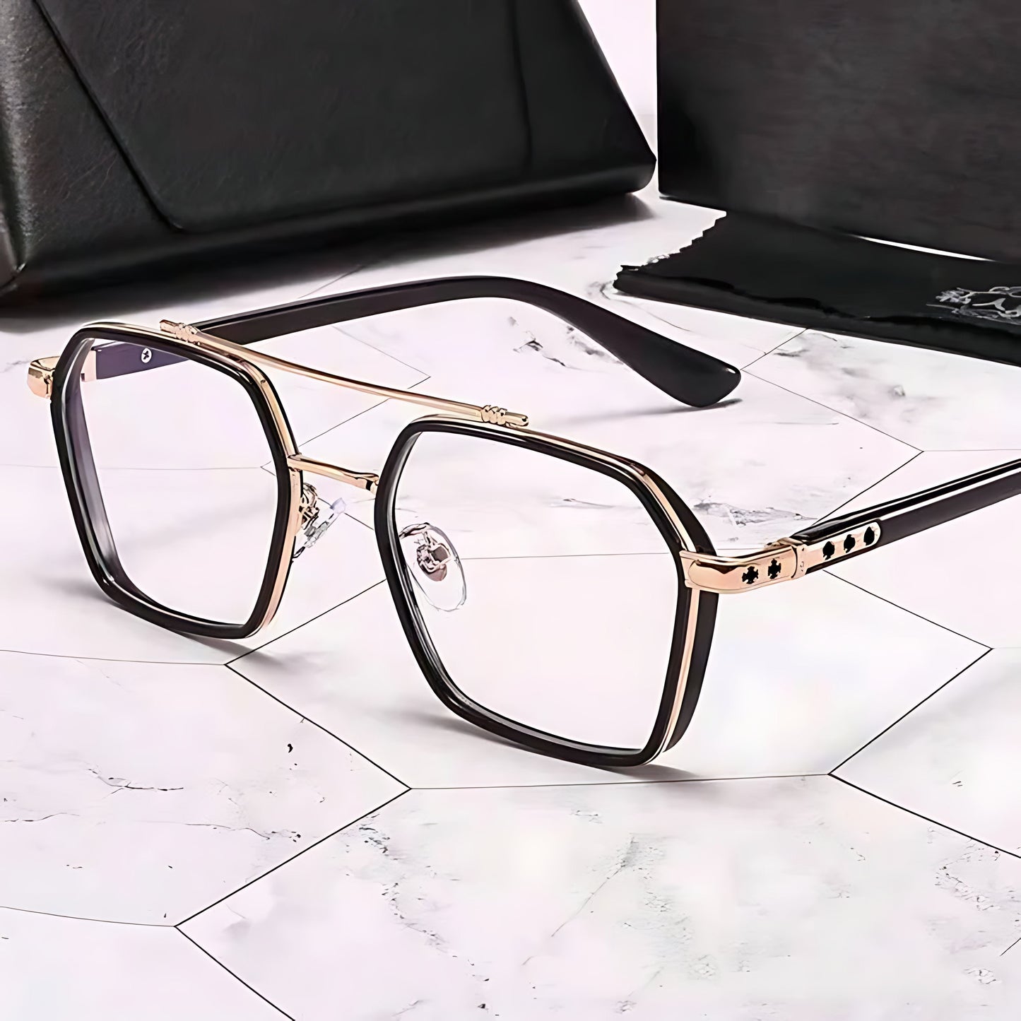 BRUNO – Gafas de sol con montura cuadrada y lentes transparentes con filtro de luz azul