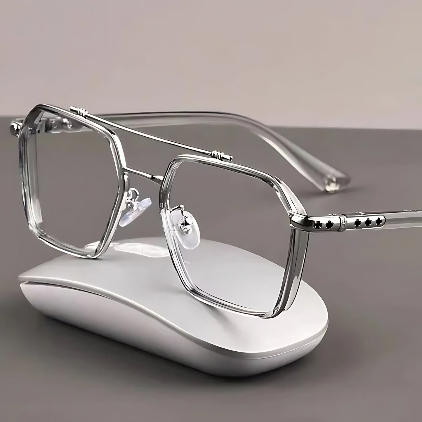 BRUNO – Gafas de sol con montura cuadrada y lentes transparentes con filtro de luz azul