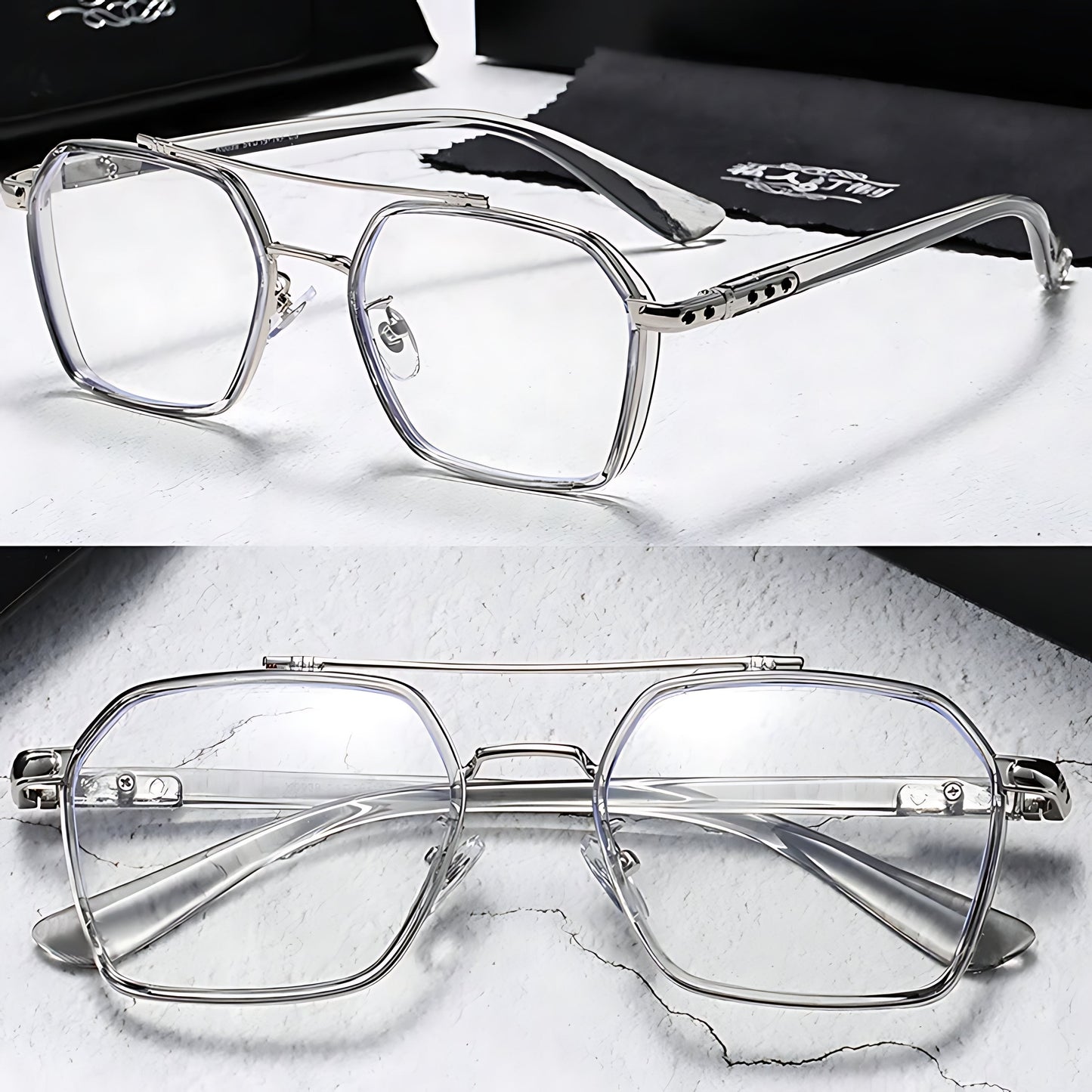 BRUNO – Gafas de sol con montura cuadrada y lentes transparentes con filtro de luz azul
