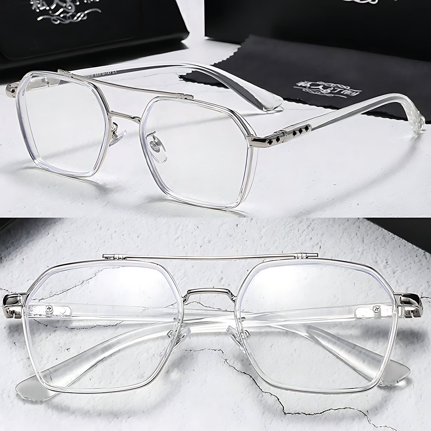 BRUNO – Gafas de sol con montura cuadrada y lentes transparentes con filtro de luz azul