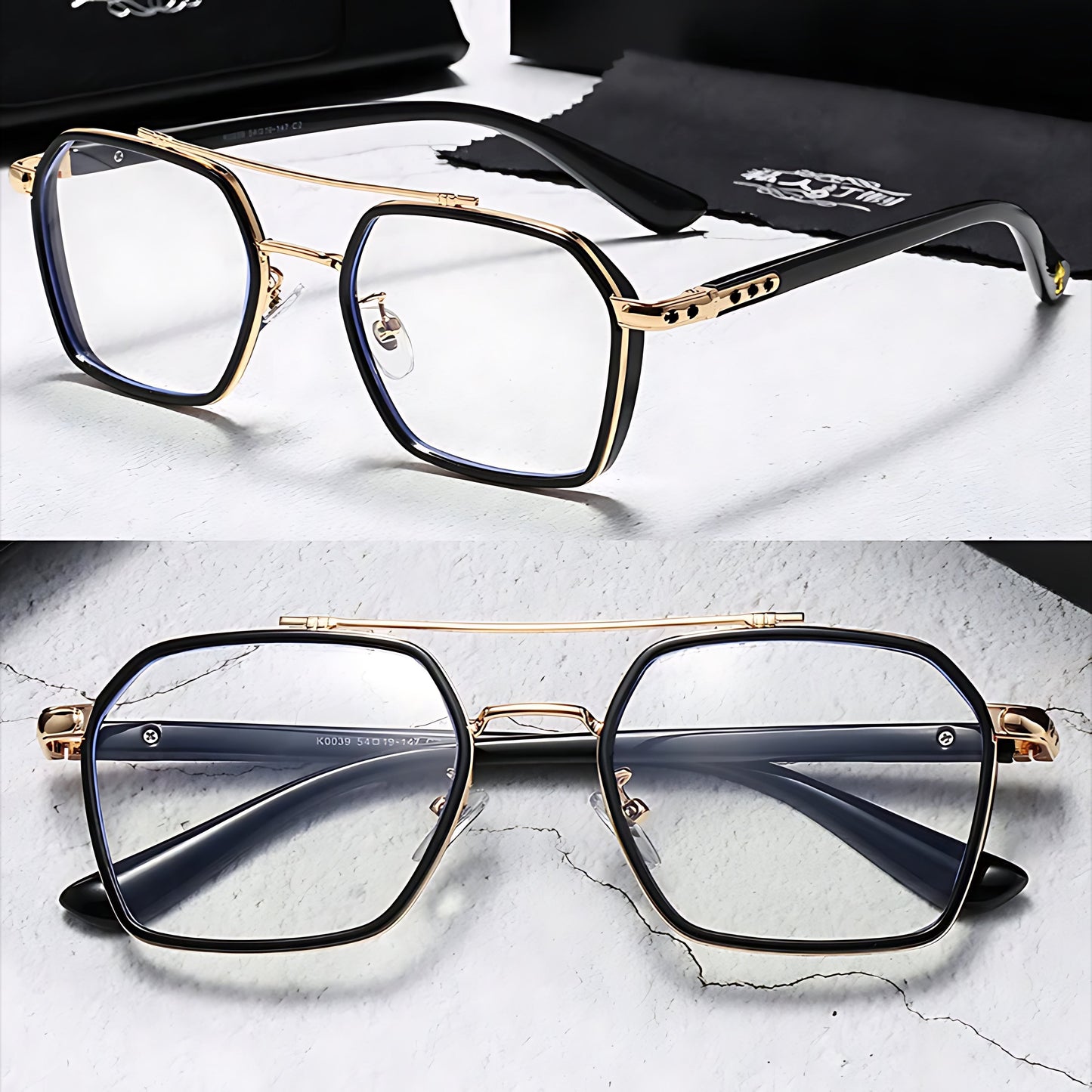 BRUNO – Gafas de sol con montura cuadrada y lentes transparentes con filtro de luz azul