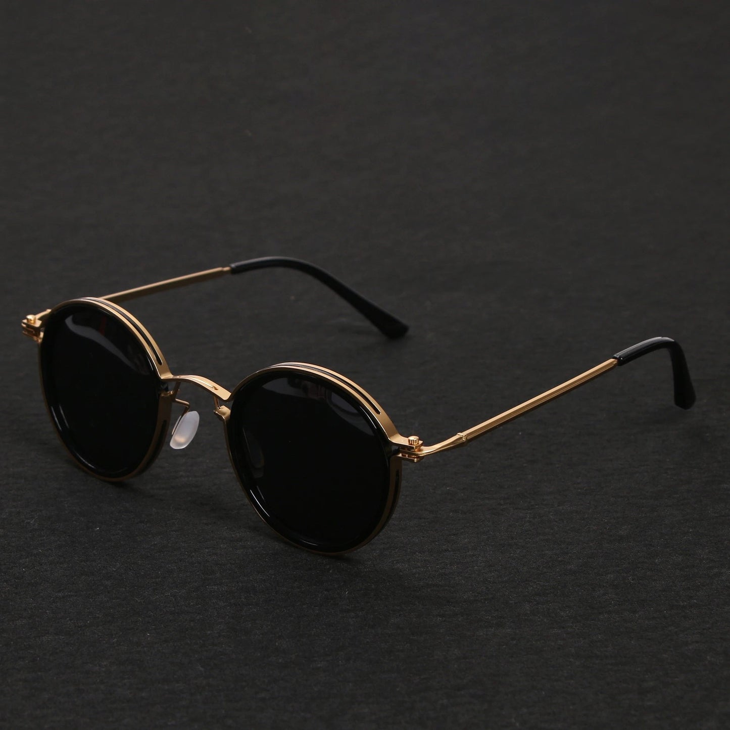 MATEO – Gafas de sol con montura redonda polarizada y varillas metálicas doradas