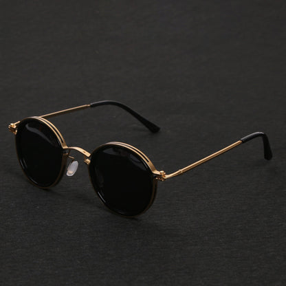 MATEO – Gafas de sol con montura redonda polarizada y varillas metálicas doradas
