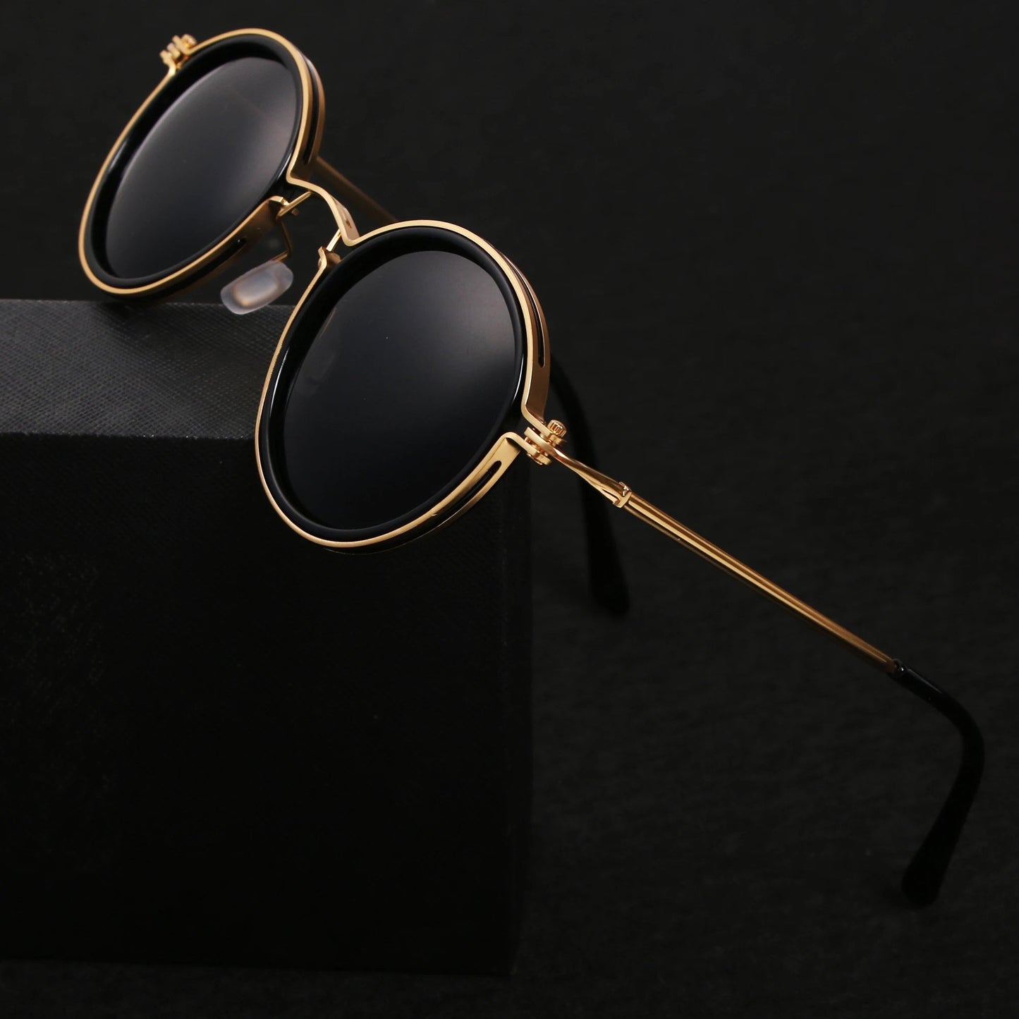 MATEO – Gafas de sol con montura redonda polarizada y varillas metálicas doradas