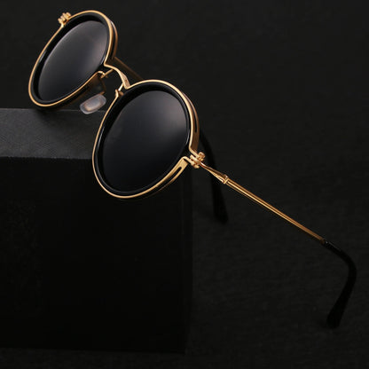 MATEO – Gafas de sol con montura redonda polarizada y varillas metálicas doradas