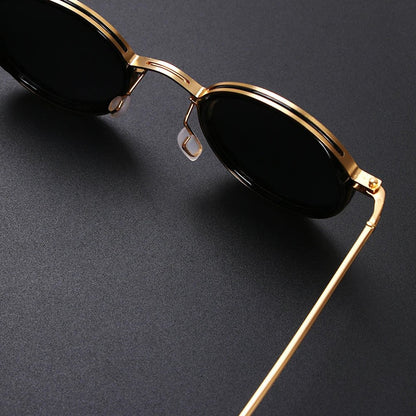 MATEO – Gafas de sol con montura redonda polarizada y varillas metálicas doradas