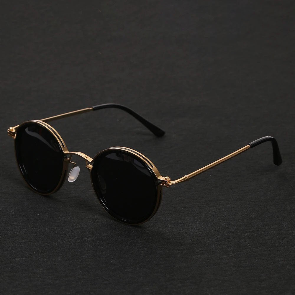 MATEO – Gafas de sol con montura redonda polarizada y varillas metálicas doradas