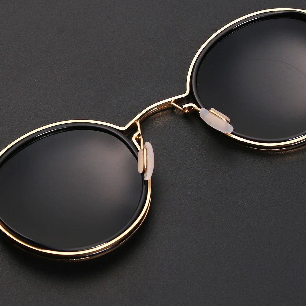 MATEO – Gafas de sol con montura redonda polarizada y varillas metálicas doradas