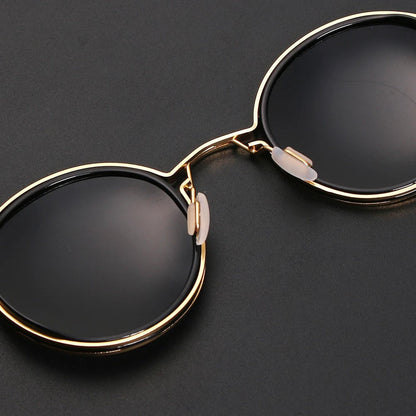 MATEO – Gafas de sol con montura redonda polarizada y varillas metálicas doradas