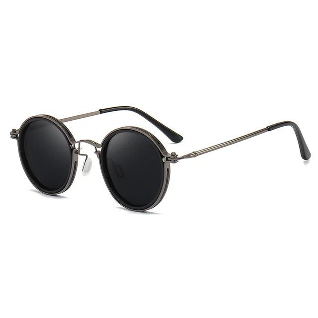 MATEO – Gafas de sol con montura redonda polarizada y varillas metálicas doradas