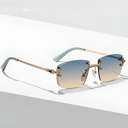 MAXIMO – Gafas de sol sin montura con varillas metálicas doradas y lentes degradados con protección UV400