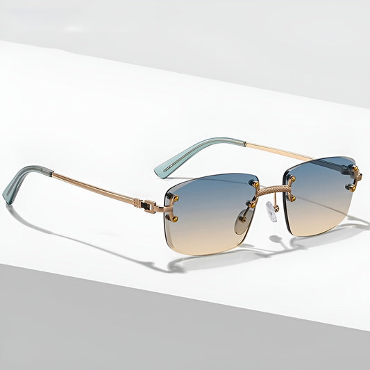 MAXIMO – Gafas de sol sin montura con varillas metálicas doradas y lentes degradados con protección UV400