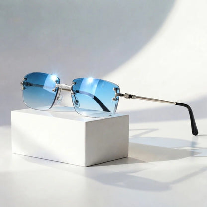 MAXIMO – Gafas de sol sin montura con varillas metálicas doradas y lentes degradados con protección UV400