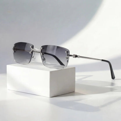 MAXIMO – Gafas de sol sin montura con varillas metálicas doradas y lentes degradados con protección UV400