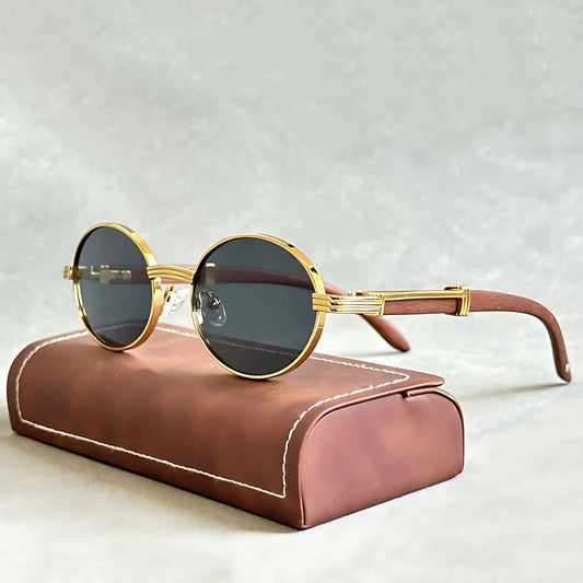 GUSTAVO – Gafas de sol de montura redonda dorada con protección UV400
