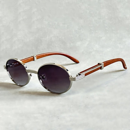 GUSTAVO – Gafas de sol de montura redonda dorada con protección UV400