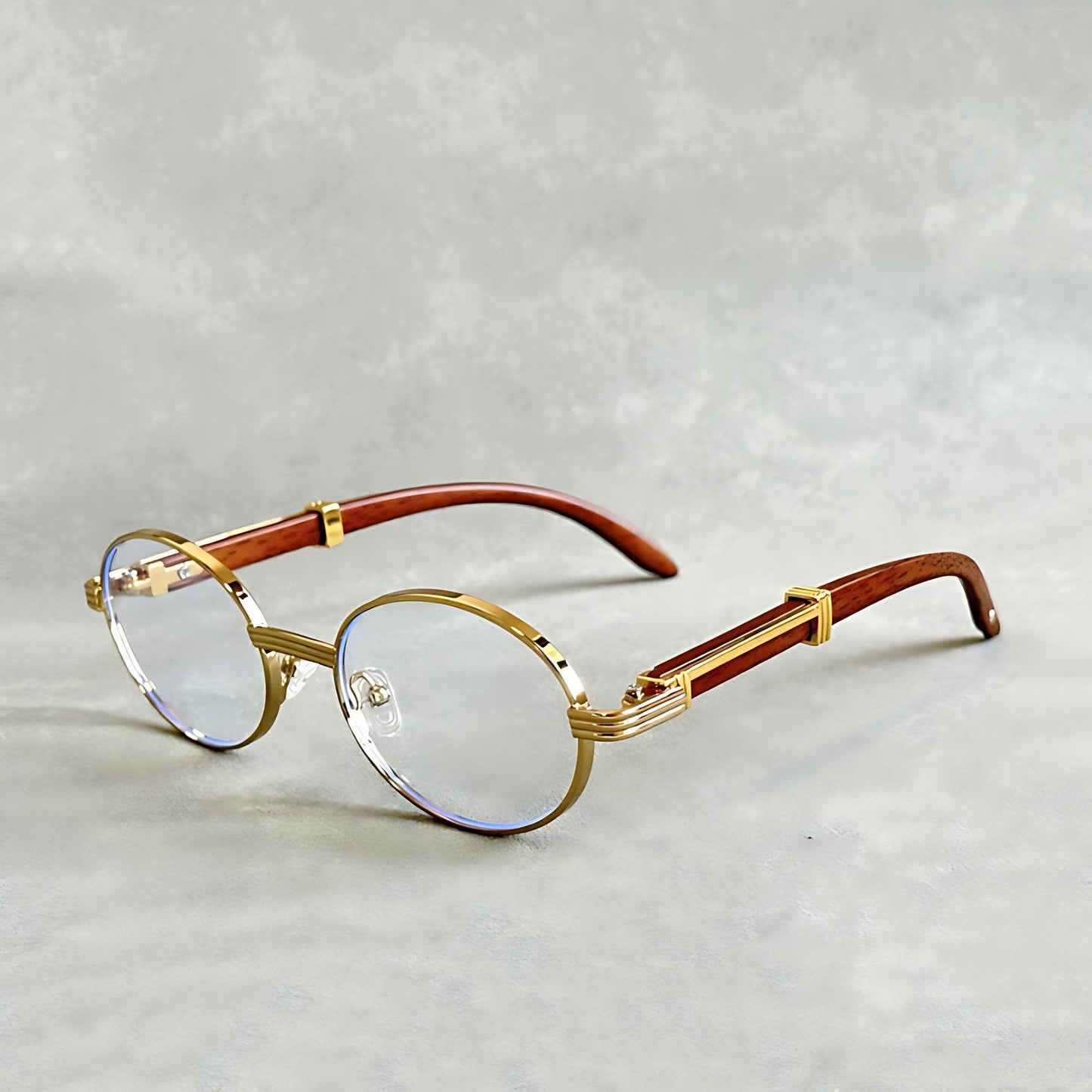 GUSTAVO – Gafas de sol de montura redonda dorada con protección UV400