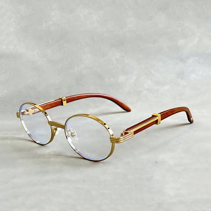 GUSTAVO – Gafas de sol de montura redonda dorada con protección UV400