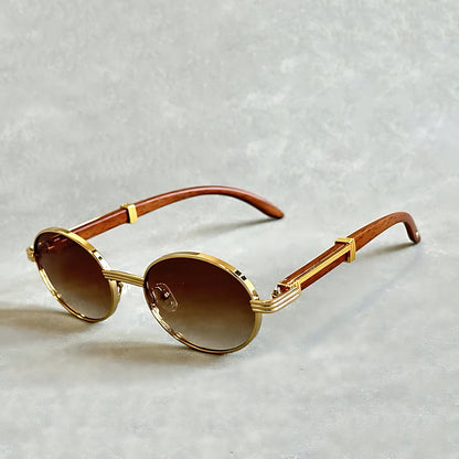 GUSTAVO – Gafas de sol de montura redonda dorada con protección UV400