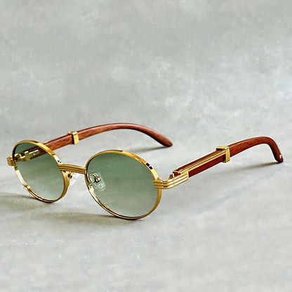 GUSTAVO – Gafas de sol de montura redonda dorada con protección UV400