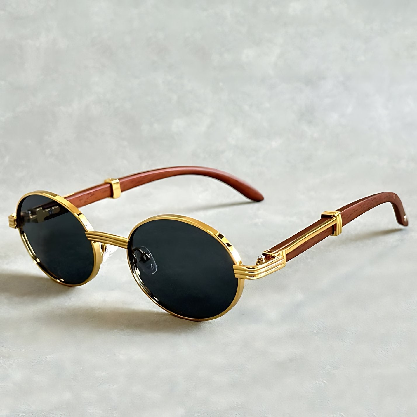 GUSTAVO – Gafas de sol de montura redonda dorada con protección UV400